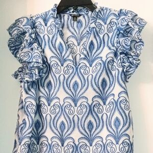 Blue and White Patterned Blouse